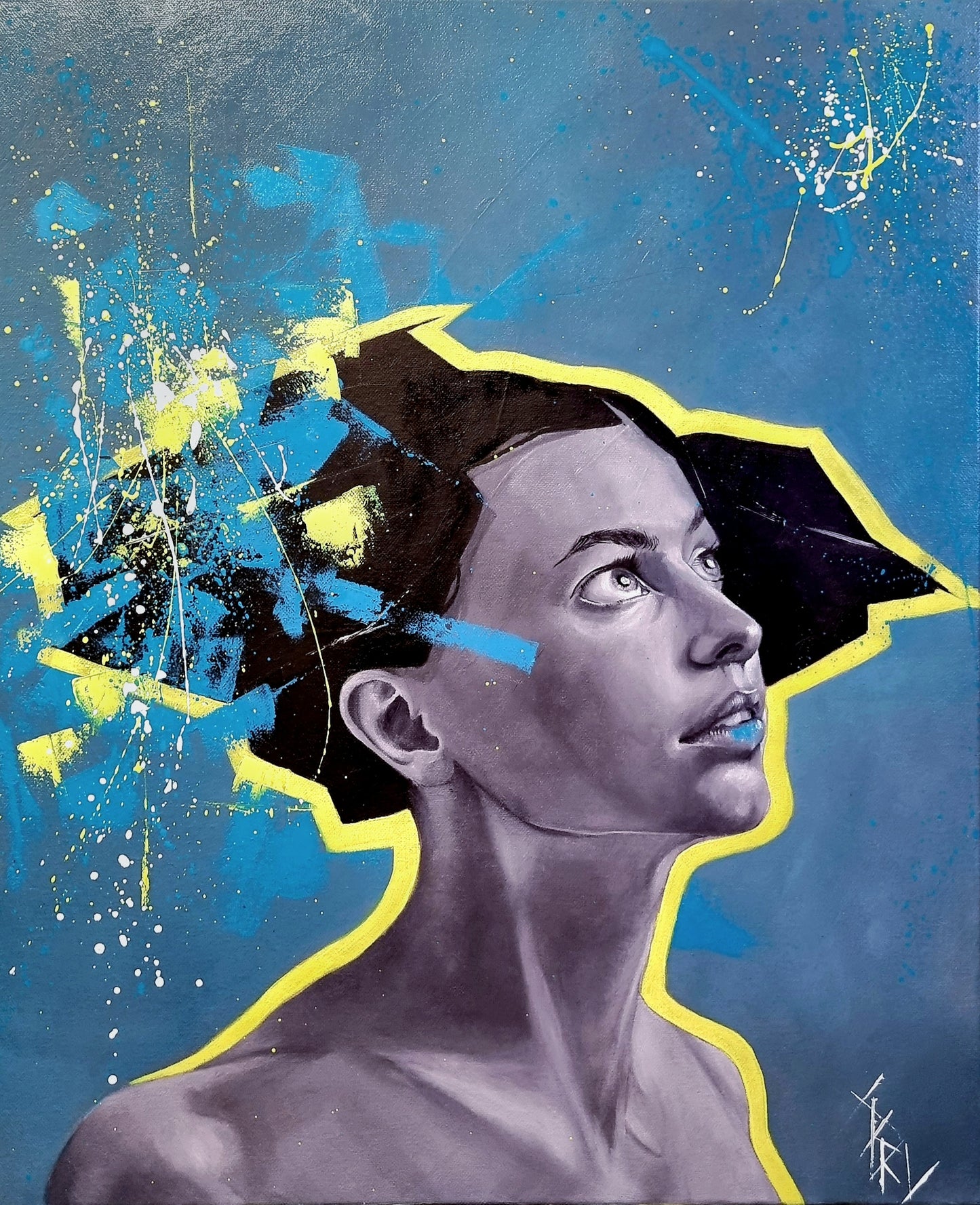 Peinture à l'huile "Pensées d'ailleurs"