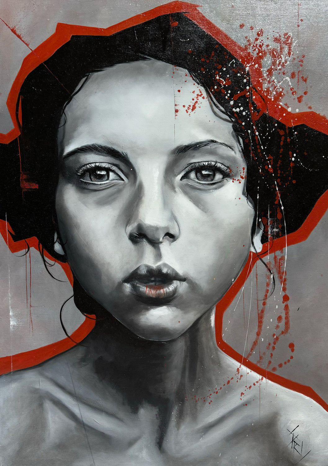 Peinture à l'huile "Pensées écarlates"