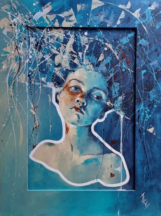 Peinture à l'acrylique : "L'Indécise Bleue"