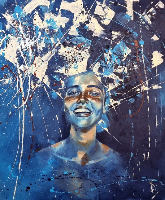 Tableau à l'acrylique : "Le sourire bleu"